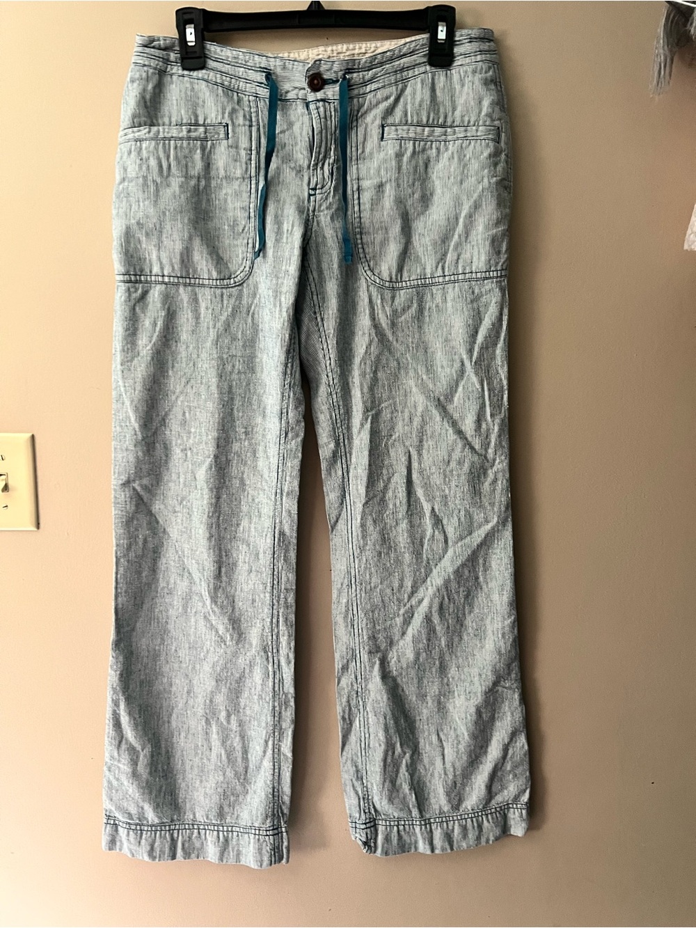 The North Face Larison linen railroad striped pants drawstring waist.